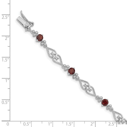 7 Zoll Sterlingsilber Rhodiniert Diamant Granat Armband