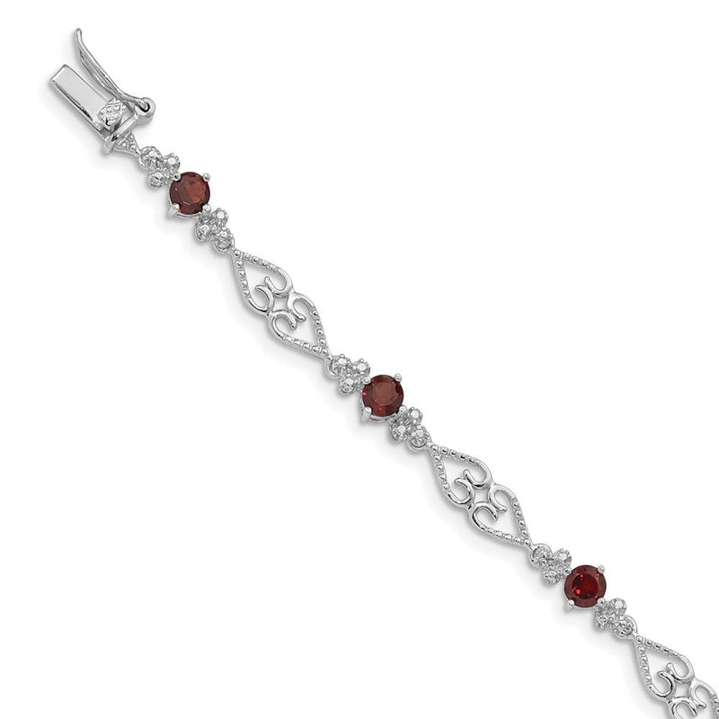 7 Zoll Sterlingsilber Rhodiniert Diamant Granat Armband