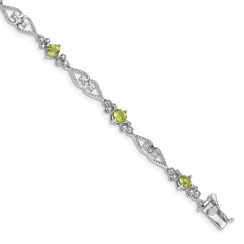 7 Zoll Sterlingsilber Rhodiniert Diamant Peridot Armband