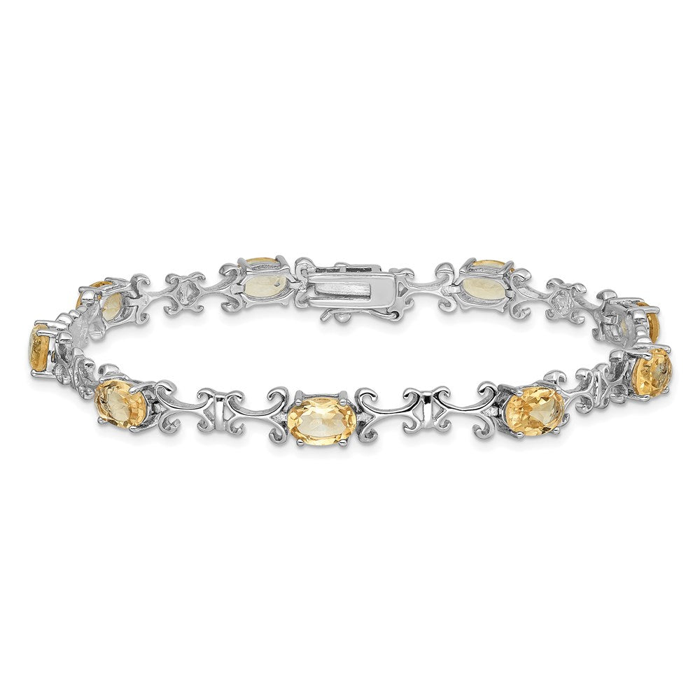 7 Zoll Sterlingsilber Rhodiniert Citrin Oval Armband