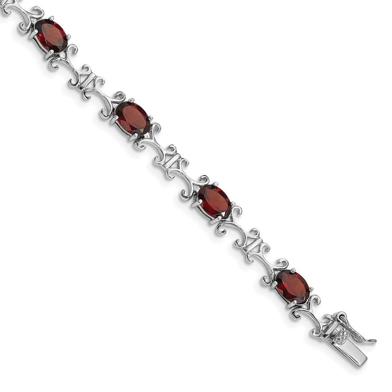 7 Zoll Sterlingsilber Rhodiniert Granat Oval Armband