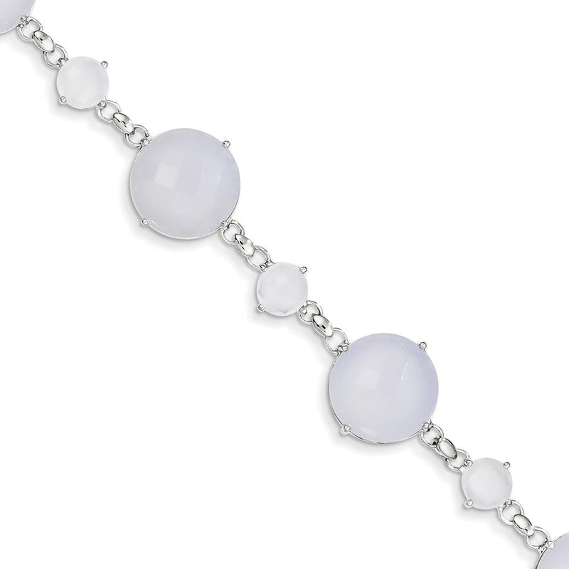 7.5 Zoll Sterlingsilber Blau Chalcedony Kreis Armband