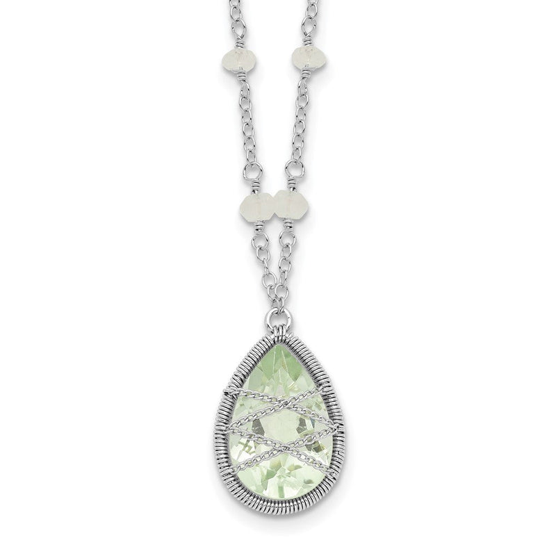 Sterlingsilber Rhodium Grün Quarz & Rnbow Moonstone 18 Zoll Halskette