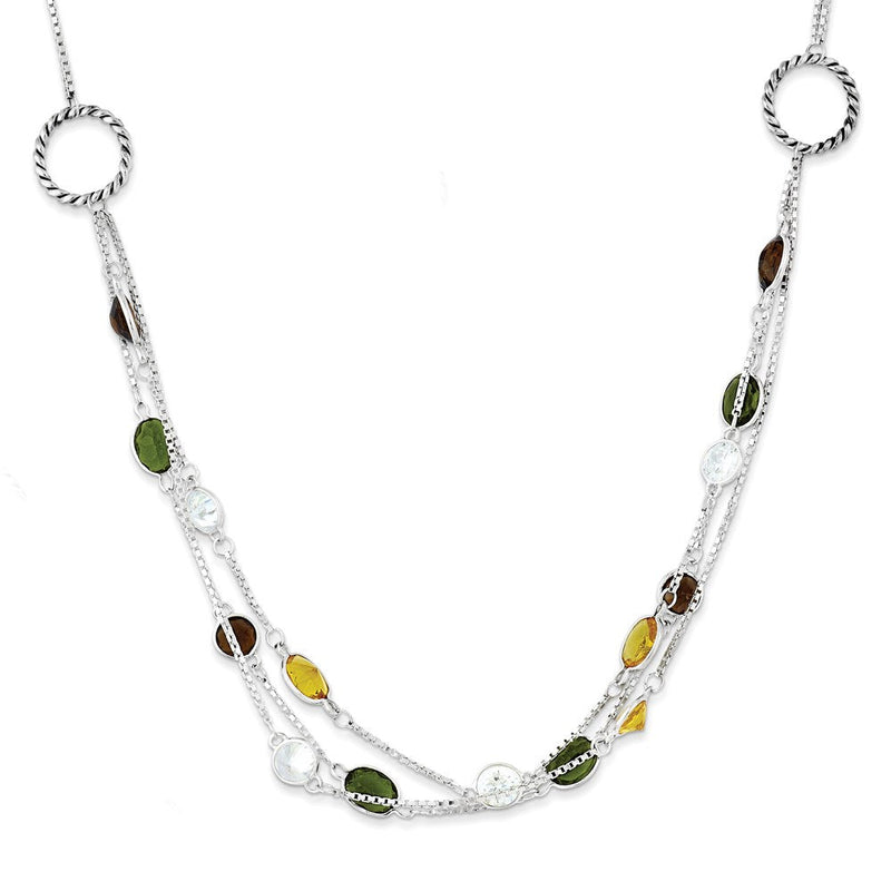 Sterlingsilber Antikisiert Braun/green/yellow Zirkonia 18 Zoll. Halskette