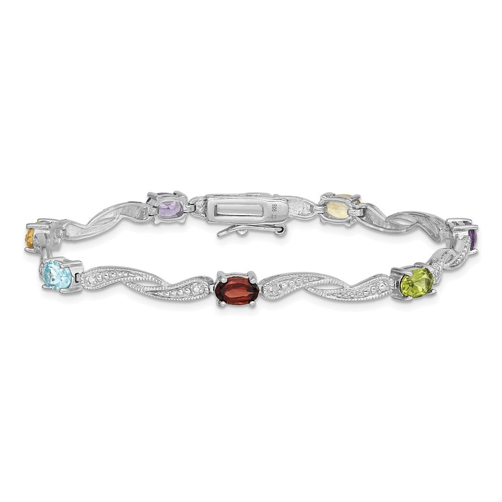 7 Zoll Sterlingsilber Rhodiniert Diamant Multi-colored Edelstein Armband