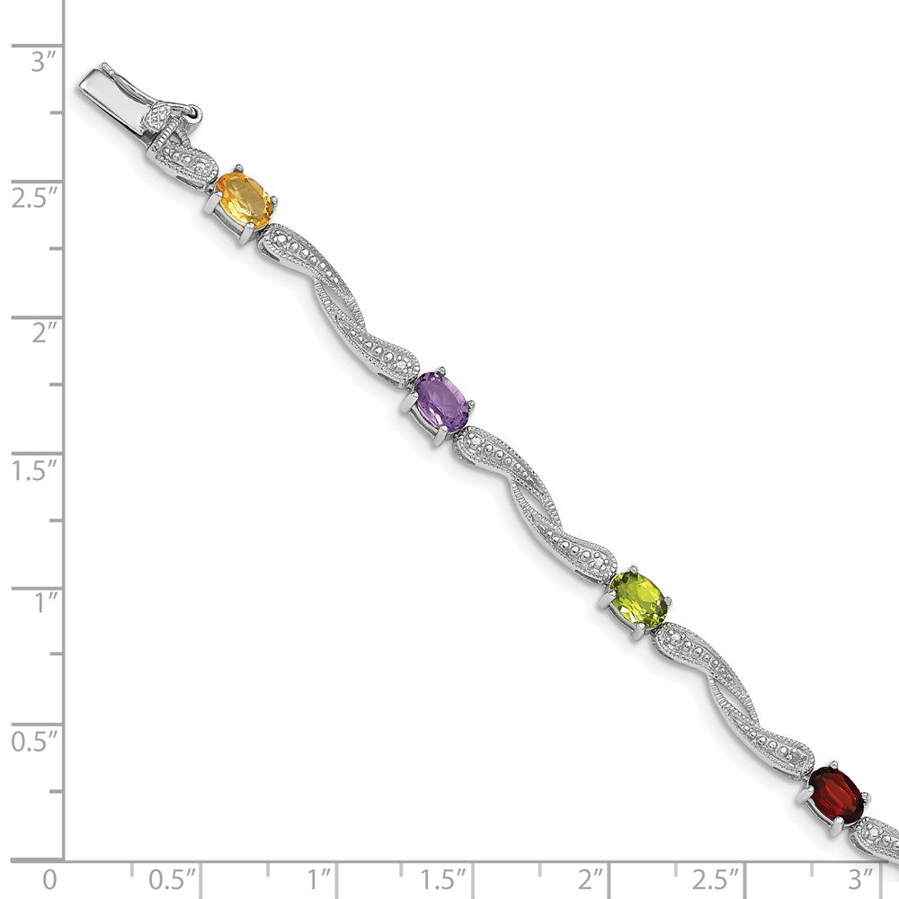 7 Zoll Sterlingsilber Rhodiniert Diamant Multi-colored Edelstein Armband