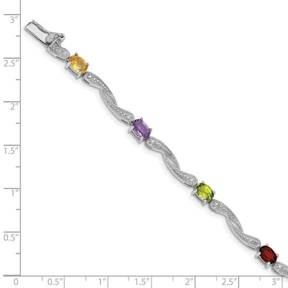 7 Zoll Sterlingsilber Rhodiniert Diamant Multi-colored Edelstein Armband