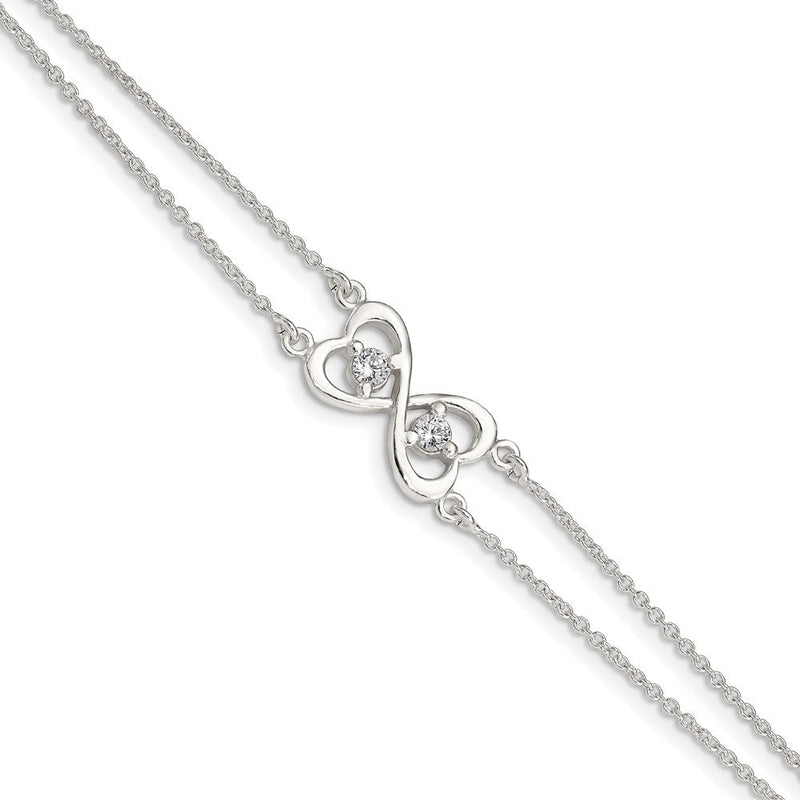 7.5 Zoll Sterlingsilber Poliert Zirkonia Herz Zwei-strand Armband