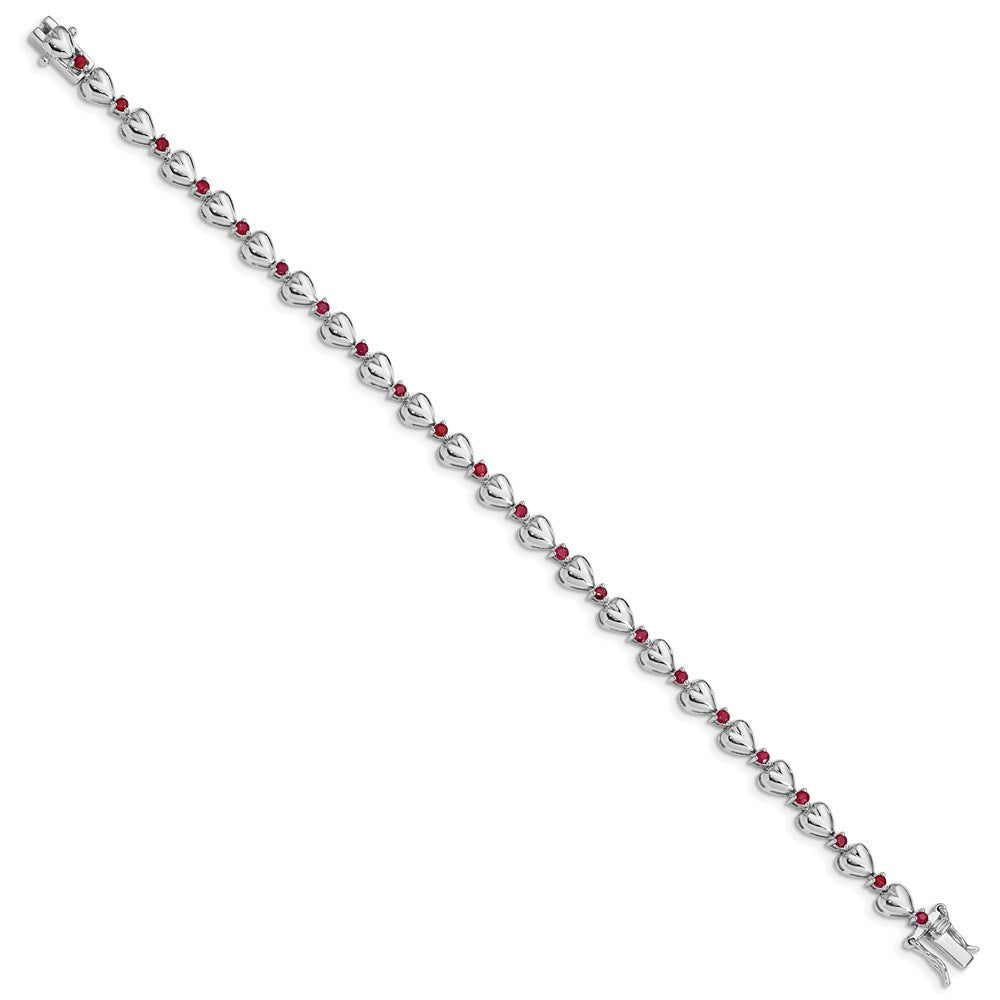 Sterlingsilber Rhodiniert & Rubin Herz Armband