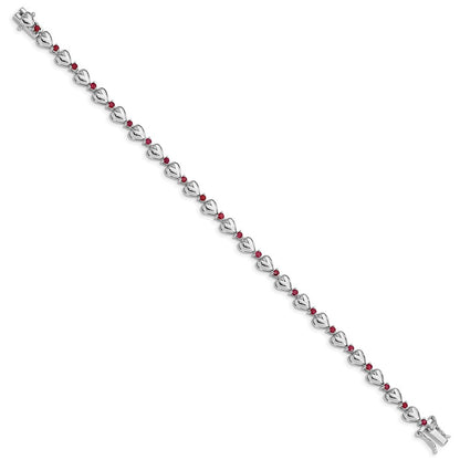 Sterlingsilber Rhodiniert & Rubin Herz Armband