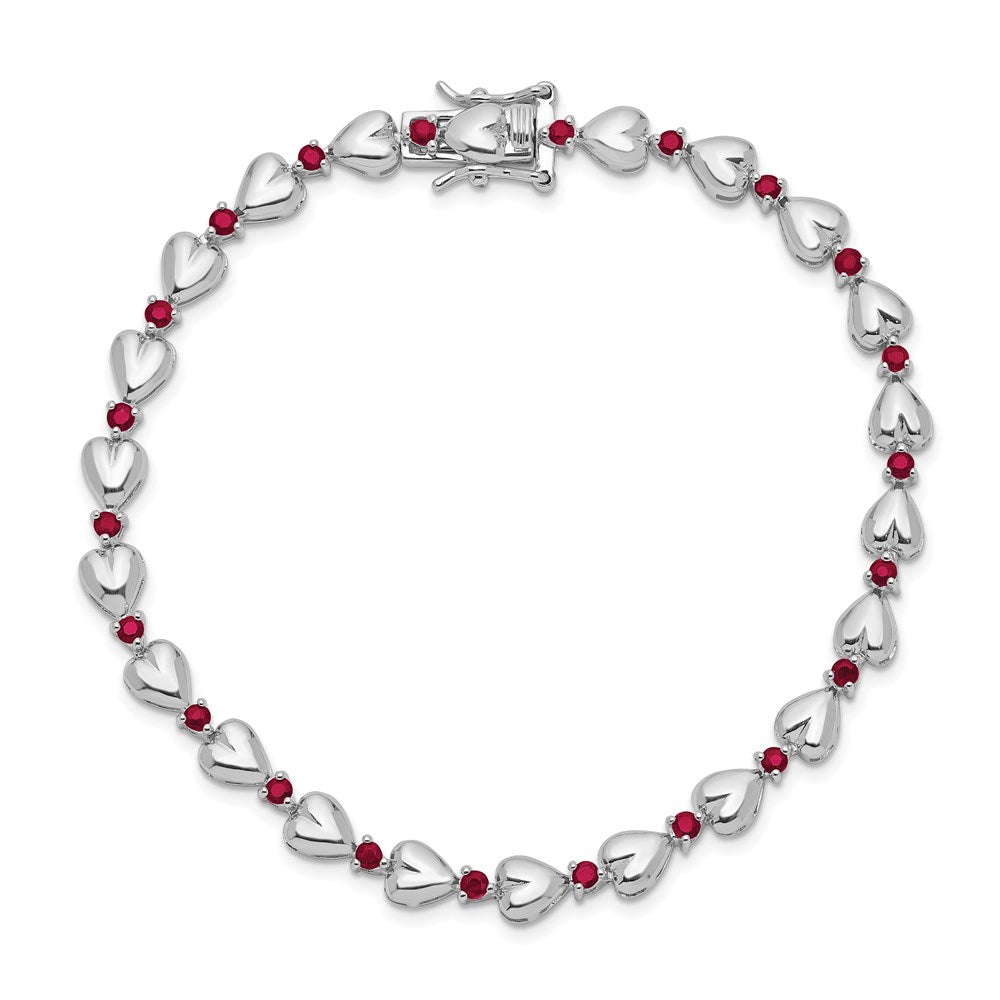 Sterlingsilber Rhodiniert & Rubin Herz Armband