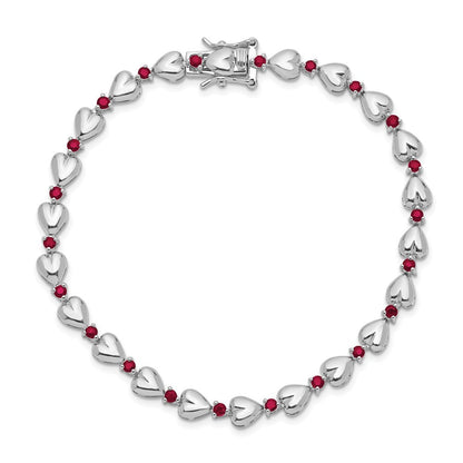Sterlingsilber Rhodiniert & Rubin Herz Armband
