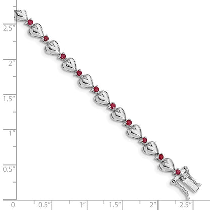 Sterlingsilber Rhodiniert & Rubin Herz Armband