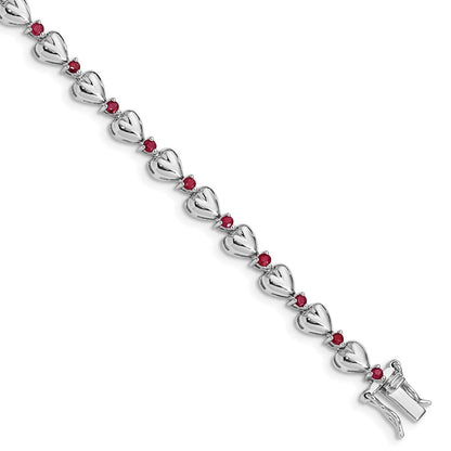 Sterlingsilber Rhodiniert & Rubin Herz Armband