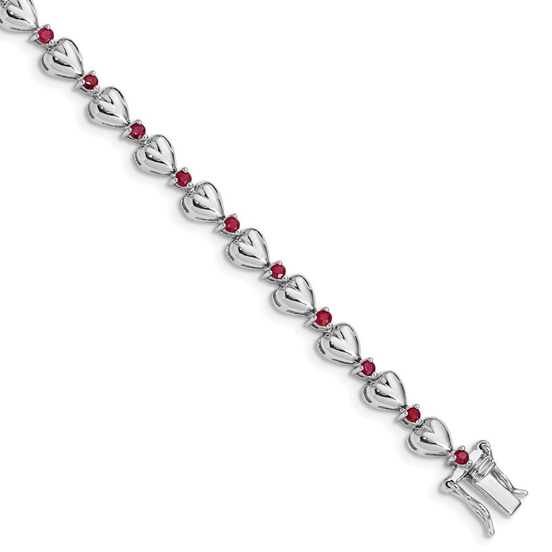 Sterlingsilber Rhodiniert & Rubin Herz Armband