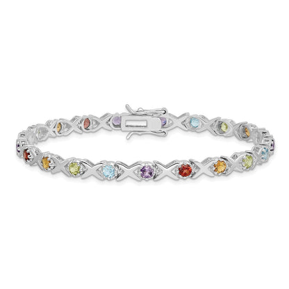 Sterlingsilber Rhodiniert & Multi Edelstein Armband