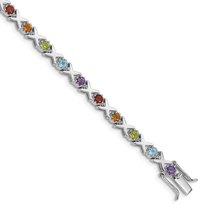 Sterlingsilber Rhodiniert & Multi Edelstein Armband
