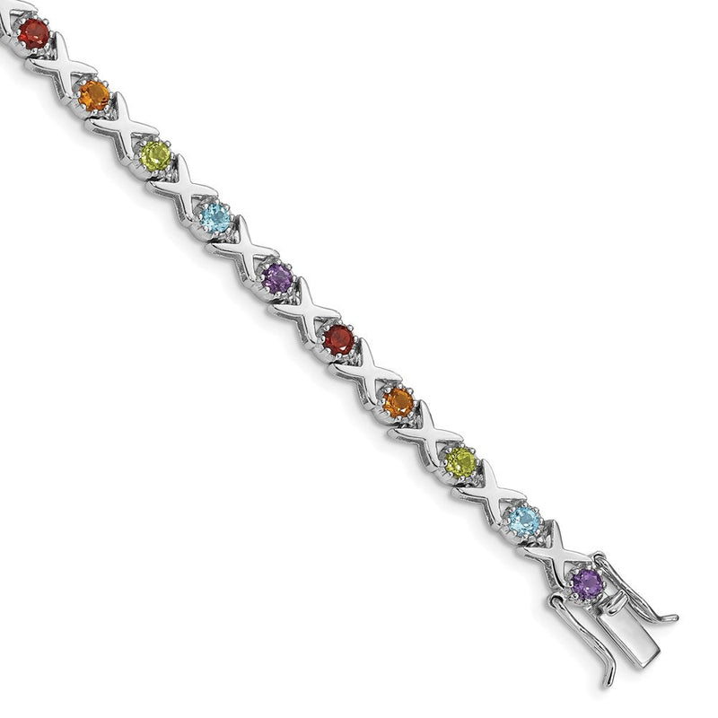 Sterlingsilber Rhodiniert & Multi Edelstein Armband