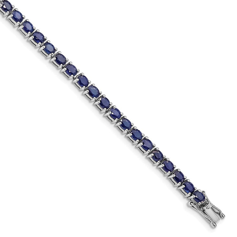 7.5 Zoll Sterlingsilber Rhodiniert Oval Blau Saphir 7.5 Zoll Armband