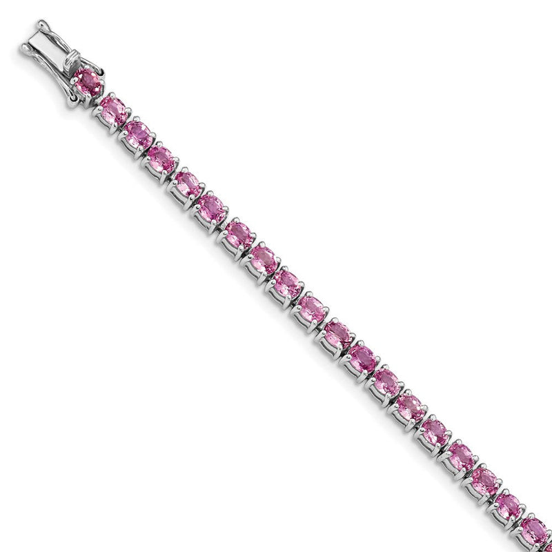 7.5 Zoll Sterlingsilber Rhodiniert Oval Rosa Saphir 7.5 Zoll Armband