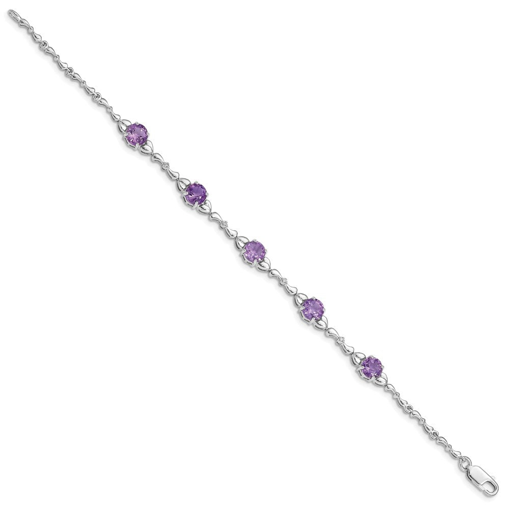 Sterlingsilber Rhodiniert Amethyst & Diamant Tennis Armband