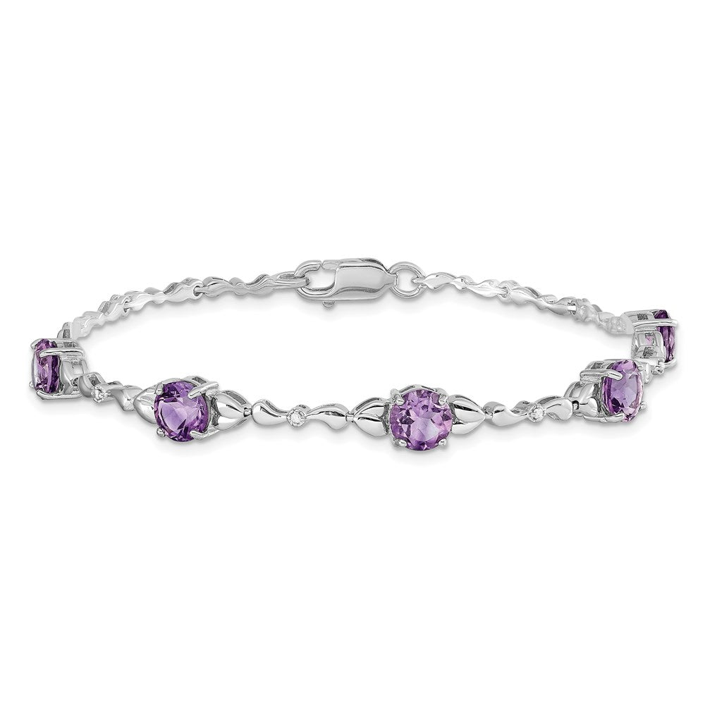 Sterlingsilber Rhodiniert Amethyst & Diamant Tennis Armband