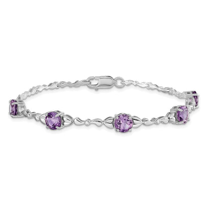 Sterlingsilber Rhodiniert Amethyst & Diamant Tennis Armband
