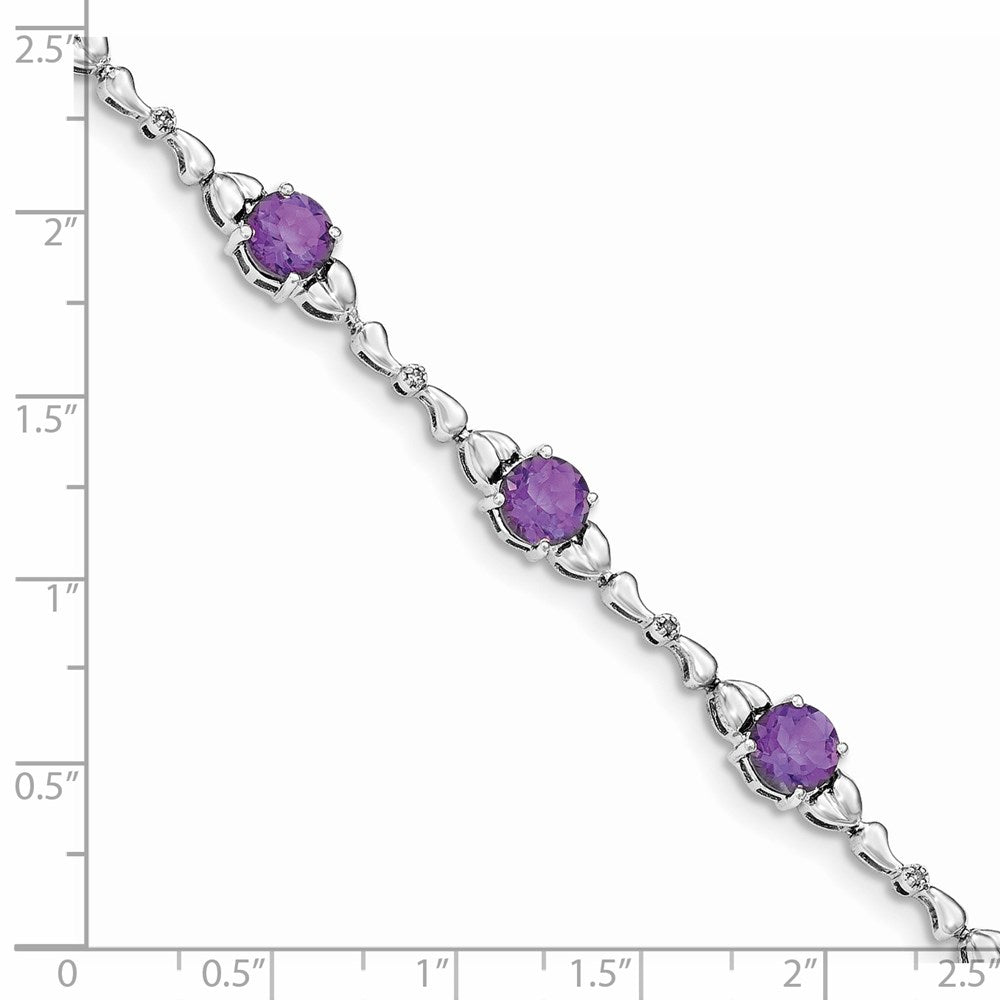 Sterlingsilber Rhodiniert Amethyst & Diamant Tennis Armband