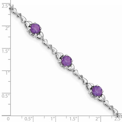 Sterlingsilber Rhodiniert Amethyst & Diamant Tennis Armband
