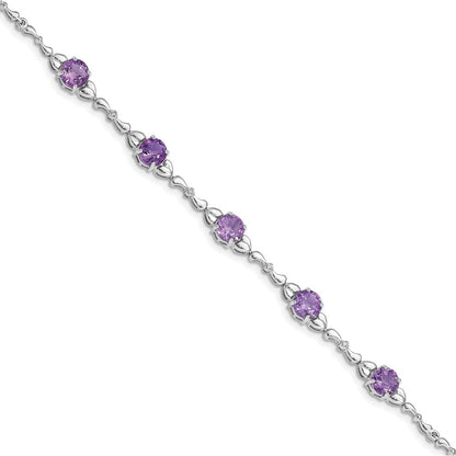 Sterlingsilber Rhodiniert Amethyst & Diamant Tennis Armband