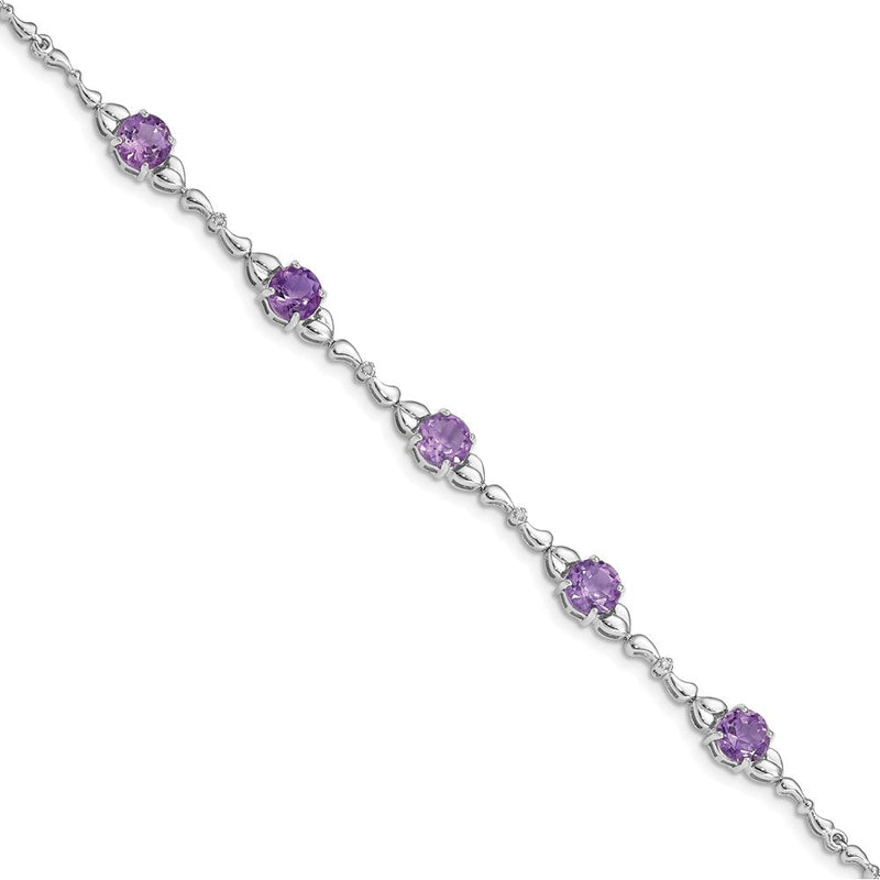 Sterlingsilber Rhodiniert Amethyst & Diamant Tennis Armband