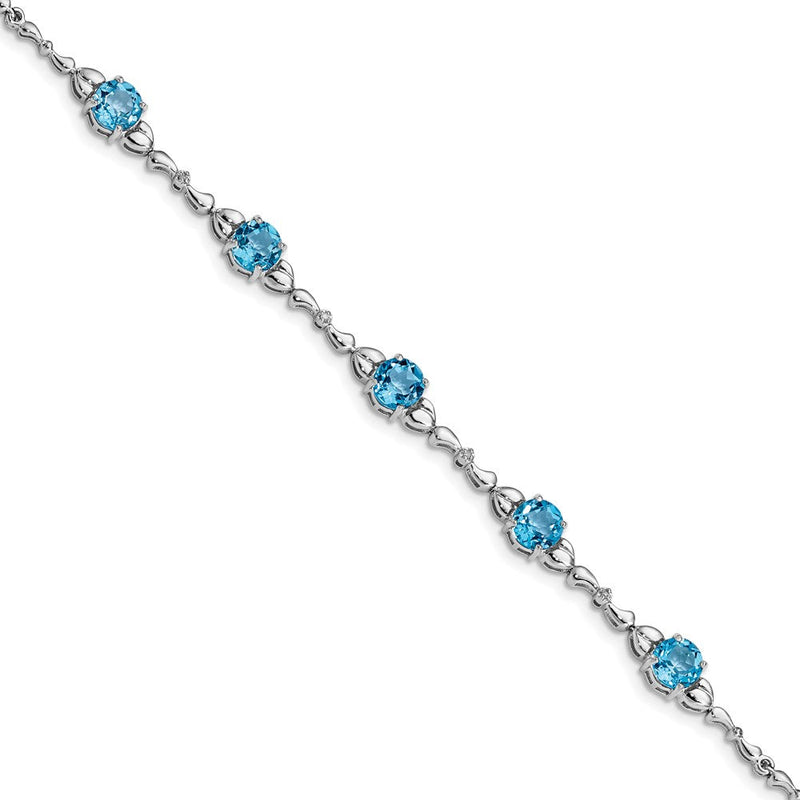 Sterlingsilber Rhodiniert Lt. Schweizer Blautopas & Diamant Armband