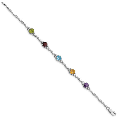 Sterlingsilber Rhodiniert Multi Edelstein & Diamant Armband