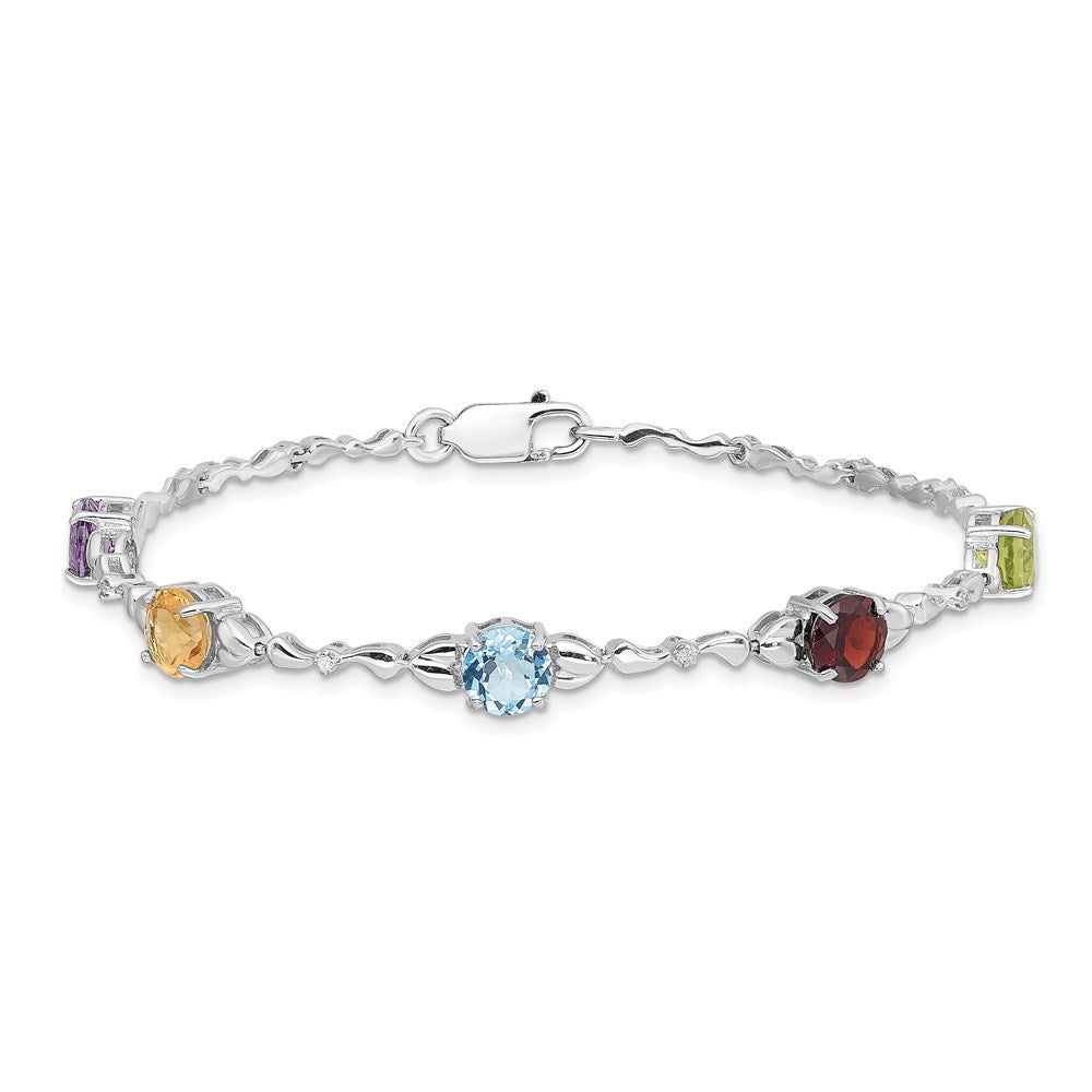 Sterlingsilber Rhodiniert Multi Edelstein & Diamant Armband