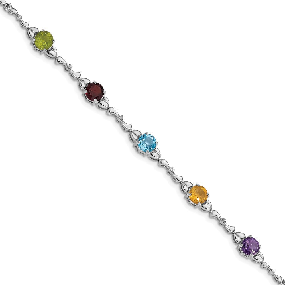 Sterlingsilber Rhodiniert Multi Edelstein & Diamant Armband