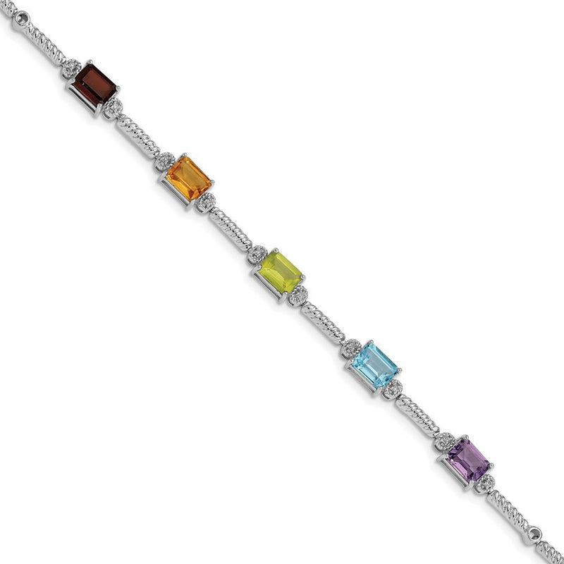 Sterlingsilber Rhodiniert Multi Edelstein & Diamant Tennis Armband