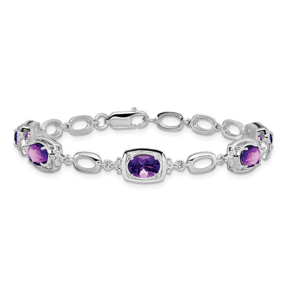 Sterlingsilber Rhodiniert Amethyst Glieder Armband