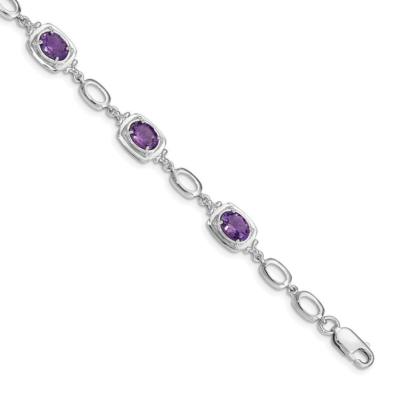 Sterlingsilber Rhodiniert Amethyst Glieder Armband