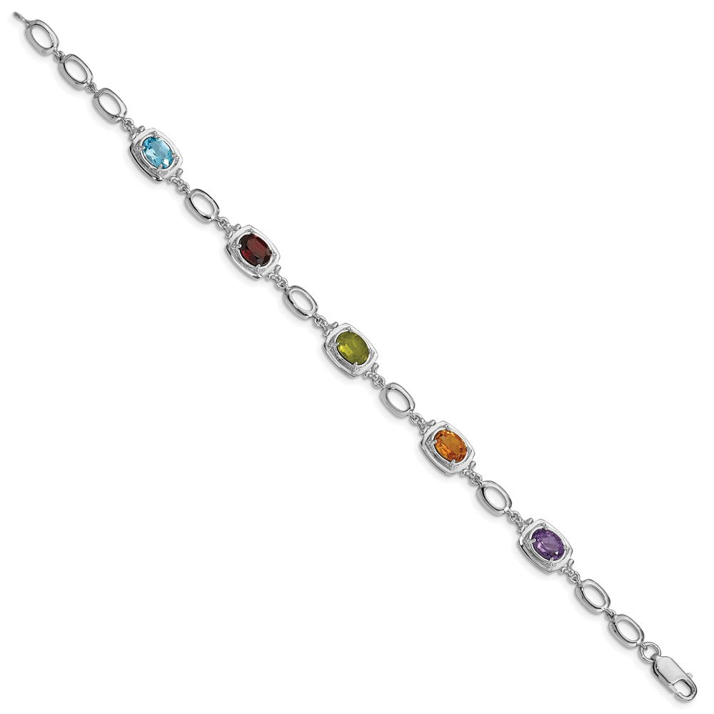 Sterlingsilber Rhodiniert Multi Edelstein Glieder Armband
