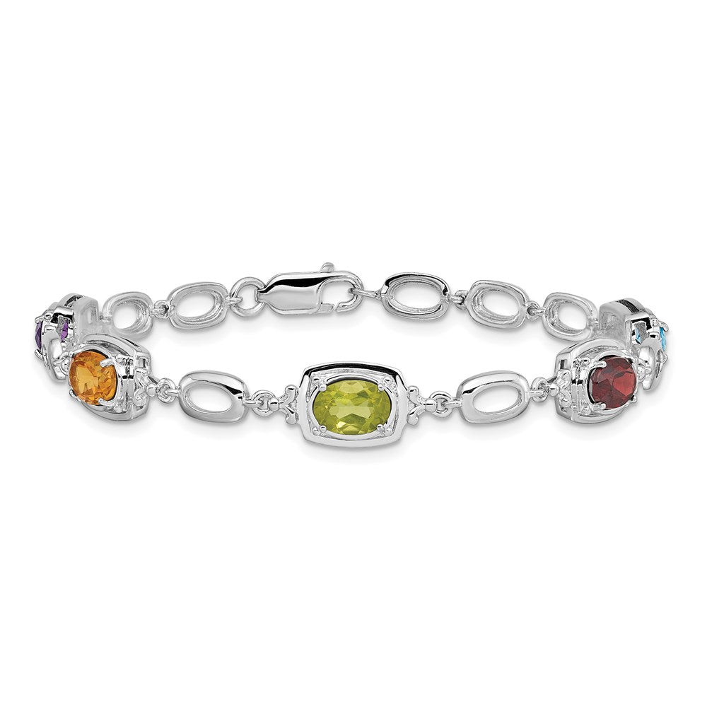 Sterlingsilber Rhodiniert Multi Edelstein Glieder Armband
