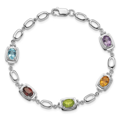 Sterlingsilber Rhodiniert Multi Edelstein Glieder Armband