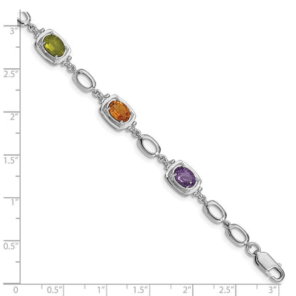 Sterlingsilber Rhodiniert Multi Edelstein Glieder Armband