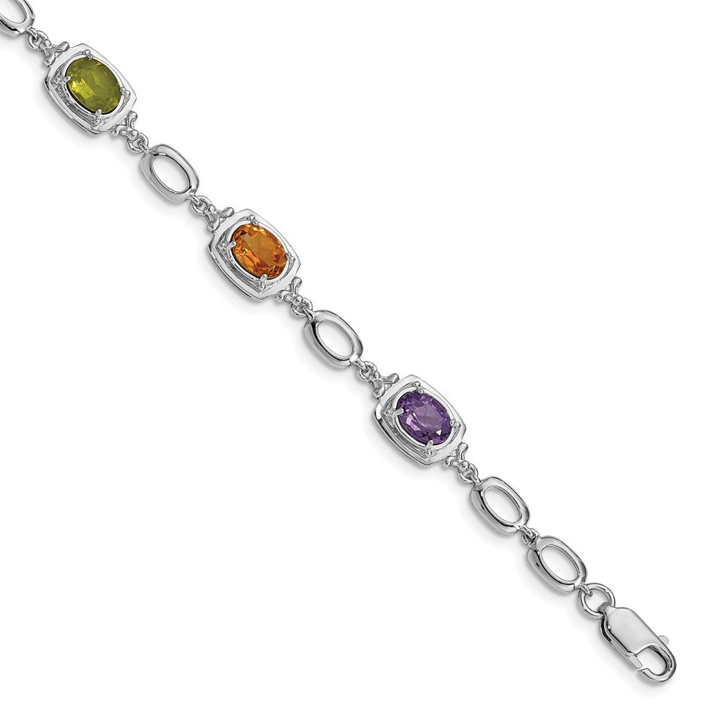 Sterlingsilber Rhodiniert Multi Edelstein Glieder Armband