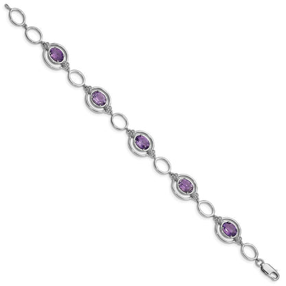 Sterlingsilber Rhodiniert Amethyst Offen Glieder Armband