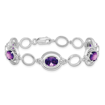 Sterlingsilber Rhodiniert Amethyst Offen Glieder Armband