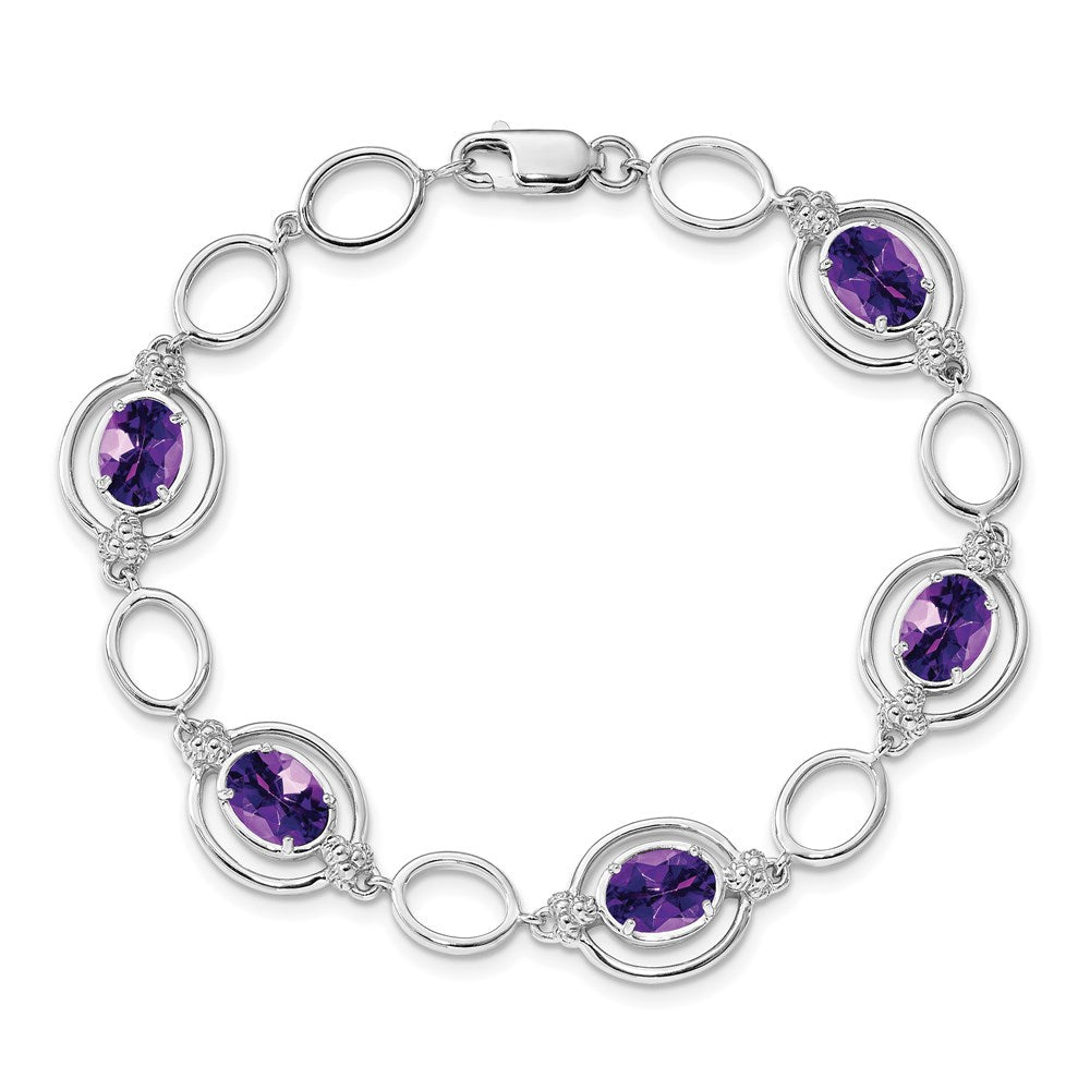 Sterlingsilber Rhodiniert Amethyst Offen Glieder Armband