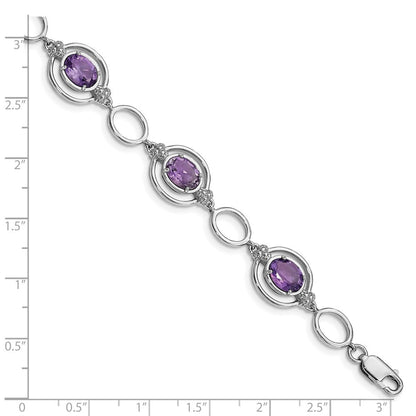 Sterlingsilber Rhodiniert Amethyst Offen Glieder Armband