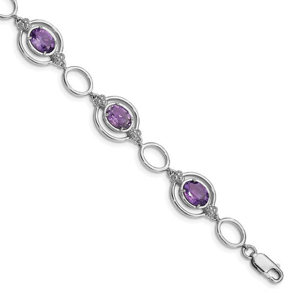 Sterlingsilber Rhodiniert Amethyst Offen Glieder Armband