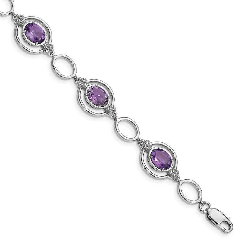 Sterlingsilber Rhodiniert Amethyst Offen Glieder Armband