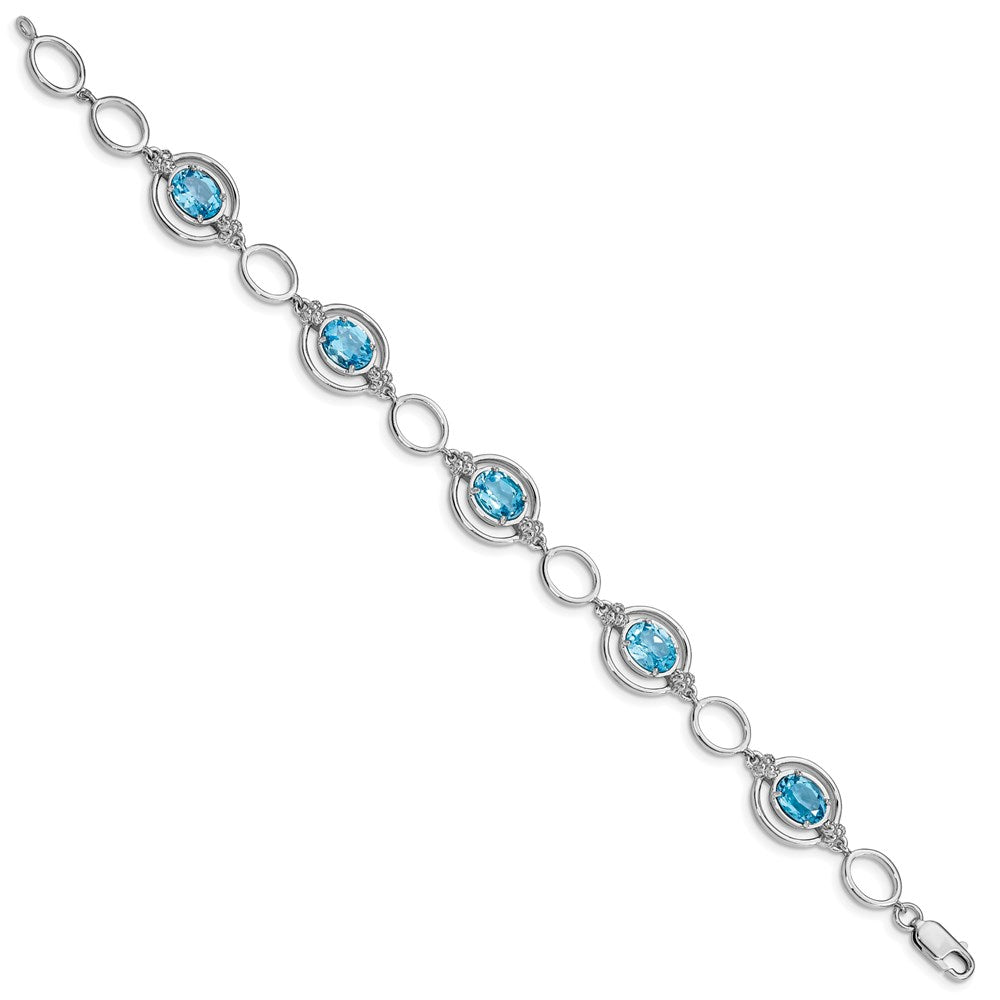 Sterlingsilber Rhodiniert Lt. Schweizer Blautopas Offen Glieder Armband
